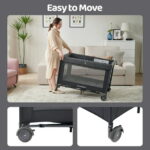 Pamo Babe 4-in-1 Baby Playard with Bassinet & Changing Table for Newborn,Grey