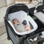 Pamo Babe 4-in-1 Baby Playard with Bassinet & Changing Table for Newborn,Grey