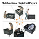 Pamo Babe Baby Playard Magic Fold 1 Step Bassinet & Changing Table for Newborn, 4-Panels (Black)