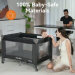 Pamo Babe Baby Playard Magic Fold 1 Step Bassinet & Changing Table for Newborn, 4-Panels (Black)
