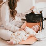 Paperclip Willow Diaper Bag Backpack with Fold-Out Changing Station, Mushroom Beige