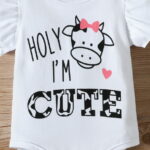 PatPat 3pcs Baby Girl 95% Cotton Letter Graphic Flutter-sleeve Romper and Bow Front Shorts & Headband Set