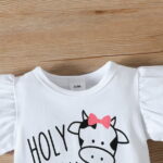 PatPat 3pcs Baby Girl 95% Cotton Letter Graphic Flutter-sleeve Romper and Bow Front Shorts & Headband Set