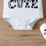 PatPat 3pcs Baby Girl 95% Cotton Letter Graphic Flutter-sleeve Romper and Bow Front Shorts & Headband Set