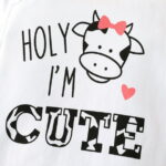 PatPat 3pcs Baby Girl 95% Cotton Ruffle Short-sleeve Letter & Cow Print Romper and Polka Dots Mesh Skirt & Headband Set