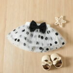 PatPat 3pcs Baby Girl 95% Cotton Ruffle Short-sleeve Letter & Cow Print Romper and Polka Dots Mesh Skirt & Headband Set
