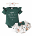 PatPat 3pcs Baby Girl 95% Cotton Short-Sleeve Letter Print Romper & Floral Print Layered Ruffled Shorts & Headband Set,0-18 Month