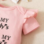 PatPat 3pcs Baby Girl 95% Cotton Short-Sleeve Letter Print Romper & Floral Print Layered Ruffled Shorts & Headband Set,0-18 Month