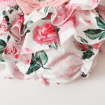 PatPat 3pcs Baby Girl 95% Cotton Short-Sleeve Letter Print Romper & Floral Print Layered Ruffled Shorts & Headband Set,0-18 Month
