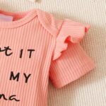 PatPat 3pcs Baby Girl 95% Cotton Short-Sleeve Letter Print Romper & Floral Print Layered Ruffled Shorts & Headband Set,0-18 Month