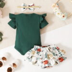 PatPat 3pcs Baby Girl 95% Cotton Short-Sleeve Letter Print Romper & Floral Print Layered Ruffled Shorts & Headband Set,0-18 Month