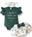 PatPat 3pcs Baby Girl 95% Cotton Short-Sleeve Letter Print Romper & Floral Print Layered Ruffled Shorts & Headband Set,0-18 Month