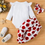 PatPat 3pcs Baby Girl Ladybug Long Sleeve Romper and Bowknot Trousers Set,Fall Clothes Newborn Outfit,0-18 Month