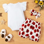 PatPat 3pcs Baby Girl Ladybug Long Sleeve Romper and Bowknot Trousers Set,Fall Clothes Newborn Outfit,0-18 Month