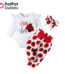 PatPat 3pcs Baby Girl Ladybug Long Sleeve Romper and Bowknot Trousers Set,Fall Clothes Newborn Outfit,0-18 Month