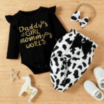 PatPat 3pcs Baby Girls Holy Cow Long Sleeve Romper and Bowknot Trousers Set,Fall Clothes Newborn Outfit,0-18 Month