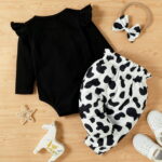 PatPat 3pcs Baby Girls Holy Cow Long Sleeve Romper and Bowknot Trousers Set,Fall Clothes Newborn Outfit,0-18 Month