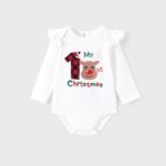 PatPat Baby Girl Christmas Outfit Long Sleeve My First Christmas Reindeer Romper Plaid Pants Headband Set Winter Clothes 6-9 Months