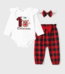 PatPat Baby Girl Christmas Outfit Long Sleeve My First Christmas Reindeer Romper Plaid Pants Headband Set Winter Clothes 6-9 Months