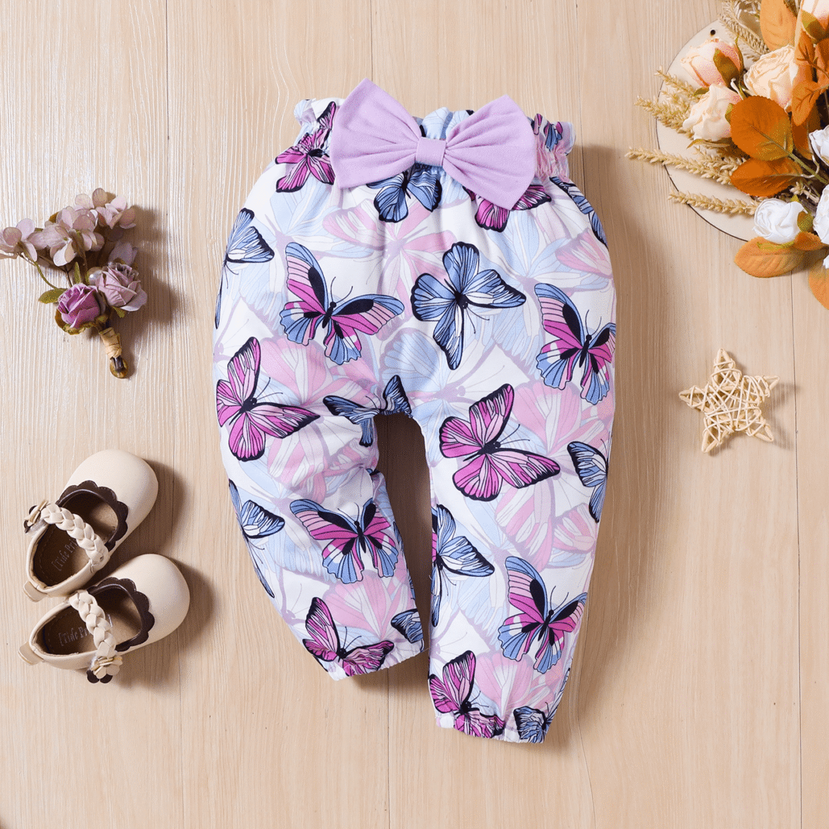 PatPat Baby Girl Clothes 3pcs Ladybug Letter Print Romper and Bowknot Trousers with Headband Set