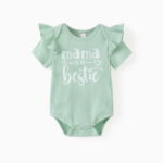 PatPat Baby Girl Clothes Green Summer Ruffle Sleeve Bodysuit Set Baby Shower Gift Idea Baby Clothes for Girls with Baby Headbands 0-3 Months