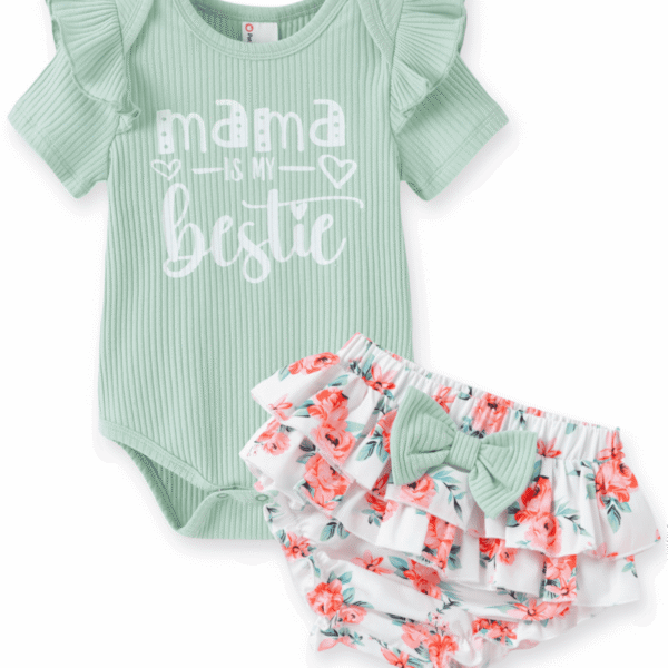 PatPat Baby Girl Clothes Green Summer Ruffle Sleeve Bodysuit Set Baby Shower Gift Idea Baby Clothes for Girls with Baby Headbands 0-3 Months
