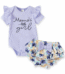 PatPat Baby Girl Outfits Violet Summer Bodysuits Baby Clothes for Girls with Baby Headbands 3-6 Months