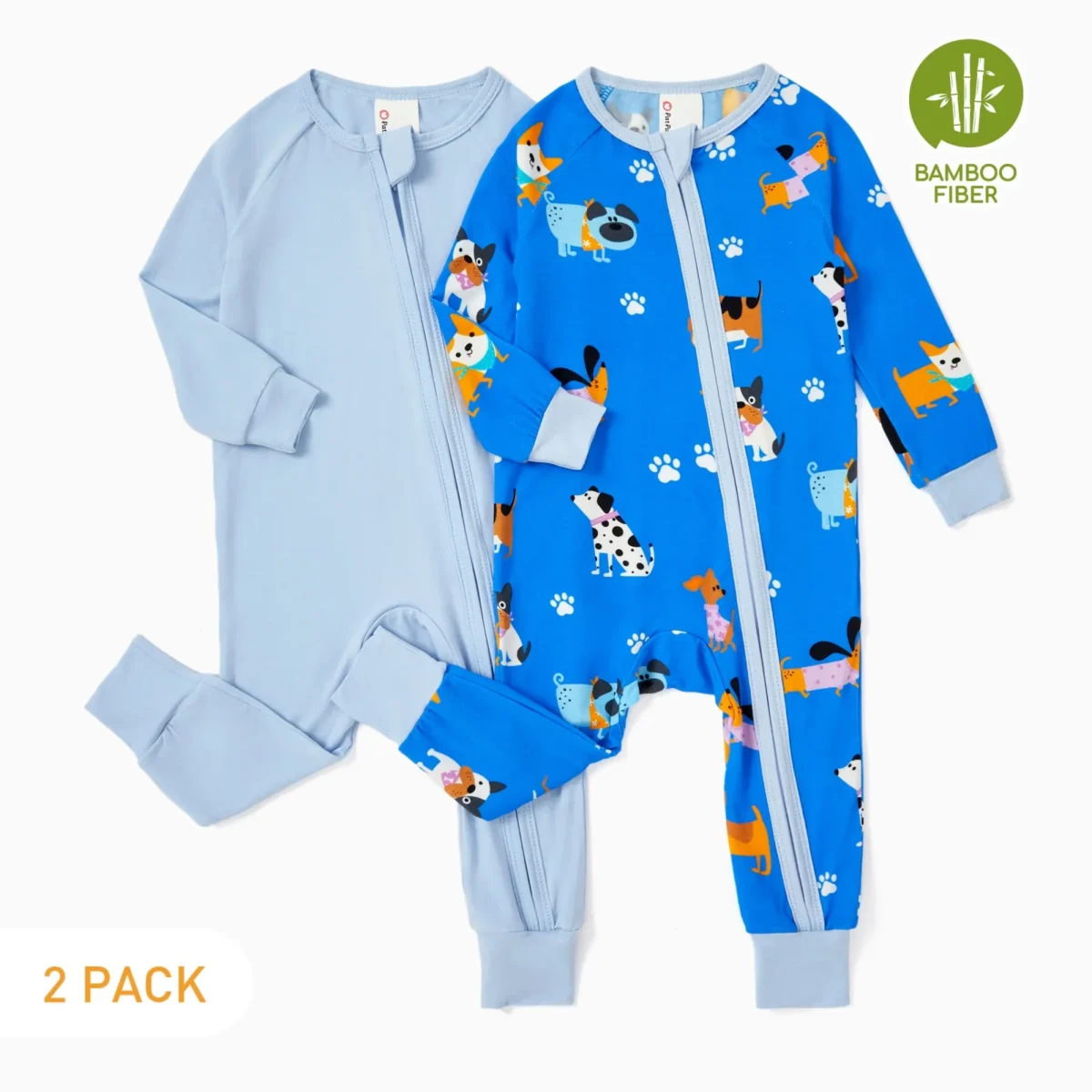 PatPat Baby Pajamas Newborn Boy Bodysuit Viscose from Bamboo Footless Zip Bodysuits Baby Sleep N Play Pajamas for Boys and Girls Gift 2Pack,3-6 Months