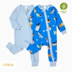 PatPat Baby Pajamas Newborn Boy Bodysuit Viscose from Bamboo Footless Zip Bodysuits Baby Sleep N Play Pajamas for Boys and Girls Gift 2Pack,3-6 Months