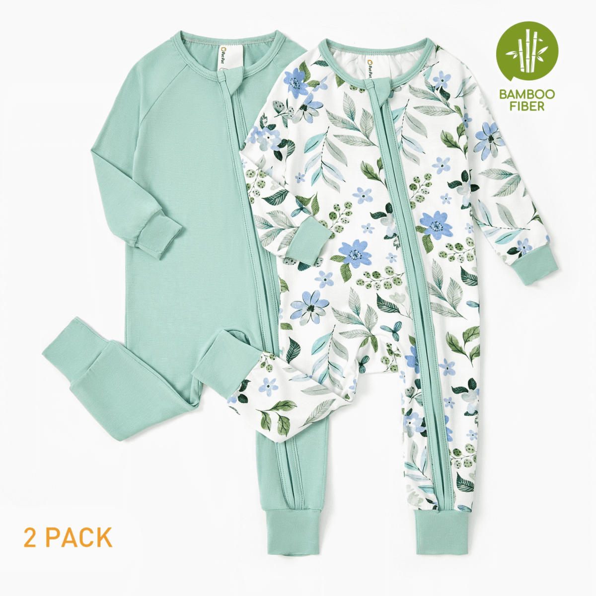 PatPat Baby Pajamas Viscose from Bamboo Footless Zip Bodysuits Baby Sleep N Play Pajamas for Boys and Girls 2Pack,0-24 Months