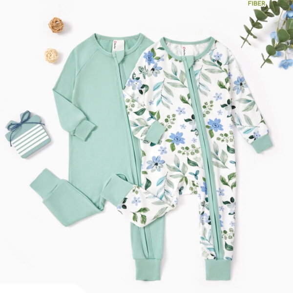 PatPat Baby Pajamas Viscose from Bamboo Footless Zip Bodysuits Baby Sleep N Play Pajamas for Boys and Girls 2Pack,0-24 Months
