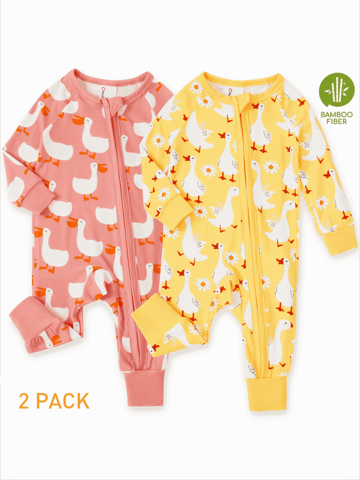 PatPat Bamboo Baby Pajamas Baby Girl Gifts Snug Fit Zipper Long-Sleeved Baby Bodysuits Sleepwear,2Pack,0-24 Months