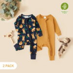 PatPat Bamboo Baby Pajamas Baby Girl Gifts Snug Fit Zipper Long-Sleeved Baby Bodysuits Sleepwear,2Pack,0-24 Months