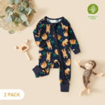 PatPat Bamboo Baby Pajamas Baby Girl Gifts Snug Fit Zipper Long-Sleeved Baby Bodysuits Sleepwear,2Pack,0-24 Months
