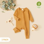 PatPat Bamboo Baby Pajamas Baby Girl Gifts Snug Fit Zipper Long-Sleeved Baby Bodysuits Sleepwear,2Pack,0-24 Months