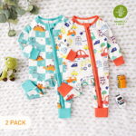 PatPat Bamboo Baby Pajamas Baby Girl Gifts Snug Fit Zipper Long-Sleeved Baby Bodysuits Sleepwear,2Pack,0-24 Months