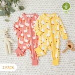 PatPat Bamboo Baby Pajamas Baby Girl Gifts Snug Fit Zipper Long-Sleeved Baby Bodysuits Sleepwear,2Pack,0-24 Months