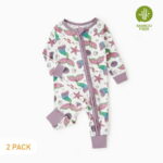 PatPat Bamboo Baby Pajamas Baby Girl Gifts Snug Fit Zipper Long-Sleeved Baby Bodysuits Sleepwear,2Pack,0-24 Months