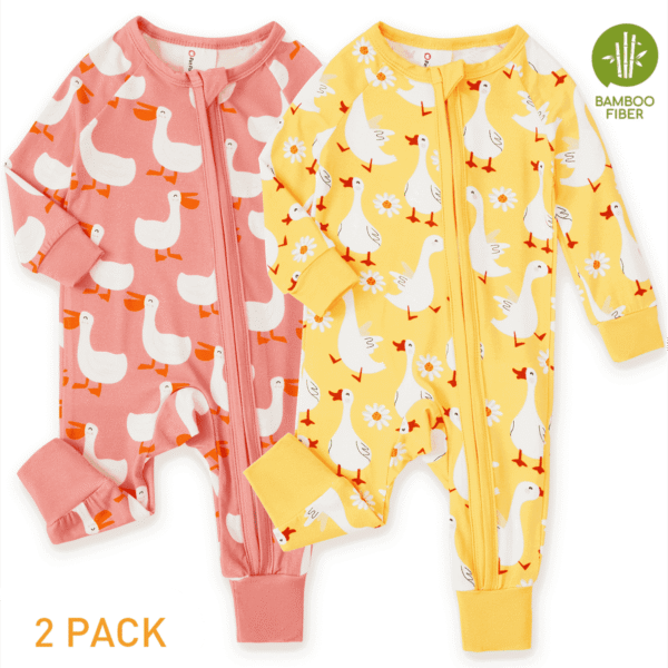 PatPat Bamboo Baby Pajamas Baby Girl Gifts Snug Fit Zipper Long-Sleeved Baby Bodysuits Sleepwear,2Pack,0-24 Months