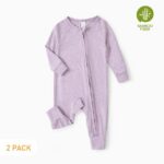 PatPat Bamboo Baby Pajamas Baby Girl Gifts Snug Fit Zipper Long-Sleeved Baby Bodysuits Sleepwear,2Pack,0-24 Months