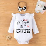 PatPat Newborn Baby Girl Clothes Long Sleeve Romper Bodysuit and Pants Outfit Set, 6-9 Months