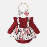PatPat Ribbed Floral Baby Romper Dress Long Sleeve,Long Sleeve Bodysuits Infant Jumpsuit Clothes,0-18month