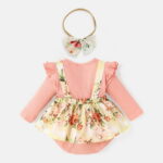 PatPat Ribbed Floral Baby Romper Dress Long Sleeve,Long Sleeve Bodysuits Infant Jumpsuit Clothes,0-18month