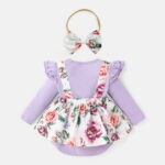 PatPat Ribbed Floral Baby Romper Dress Long Sleeve,Long Sleeve Bodysuits Infant Jumpsuit Clothes,0-18month