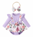 PatPat Ribbed Floral Baby Romper Dress Long Sleeve,Long Sleeve Bodysuits Infant Jumpsuit Clothes,0-18month