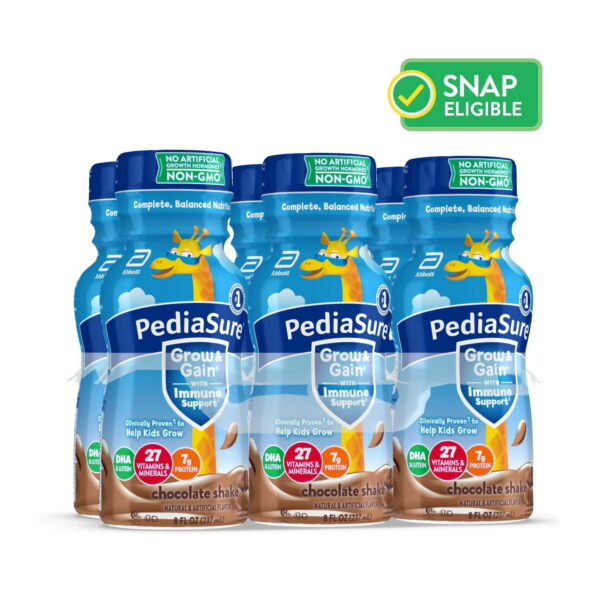 PediaSure Grow & Gain with Immune Support, 7g Protein, Chocolate, 8-fl-oz Bottle, 6 Shakes