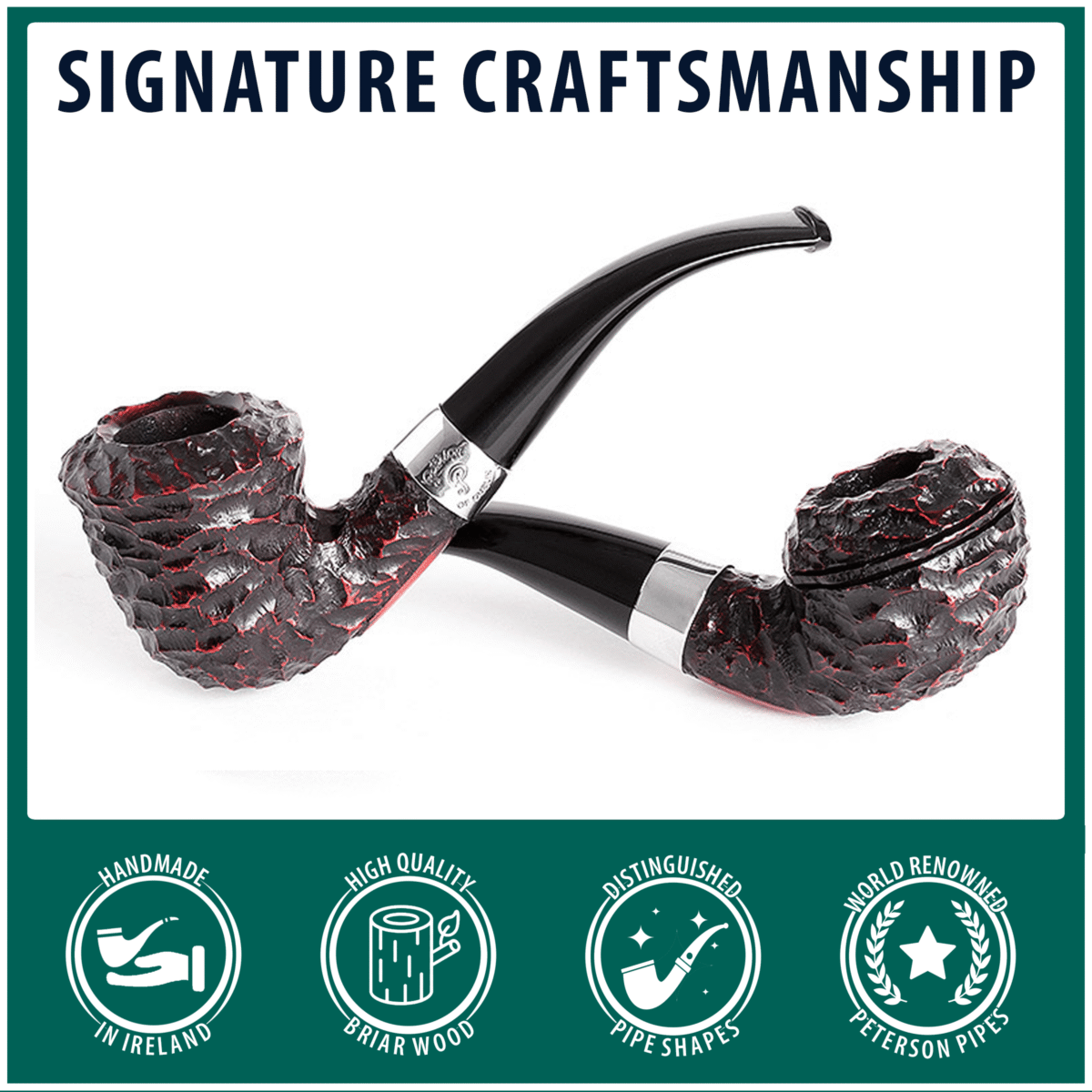 Peterson Donegal Rocky - Handmade Irish Pipe, Hand Crafted Wood Pipe, Polished Rustic Briar With Textured Finish, Collectible Briar Pipe Made in Ireland, Rusticated (701)