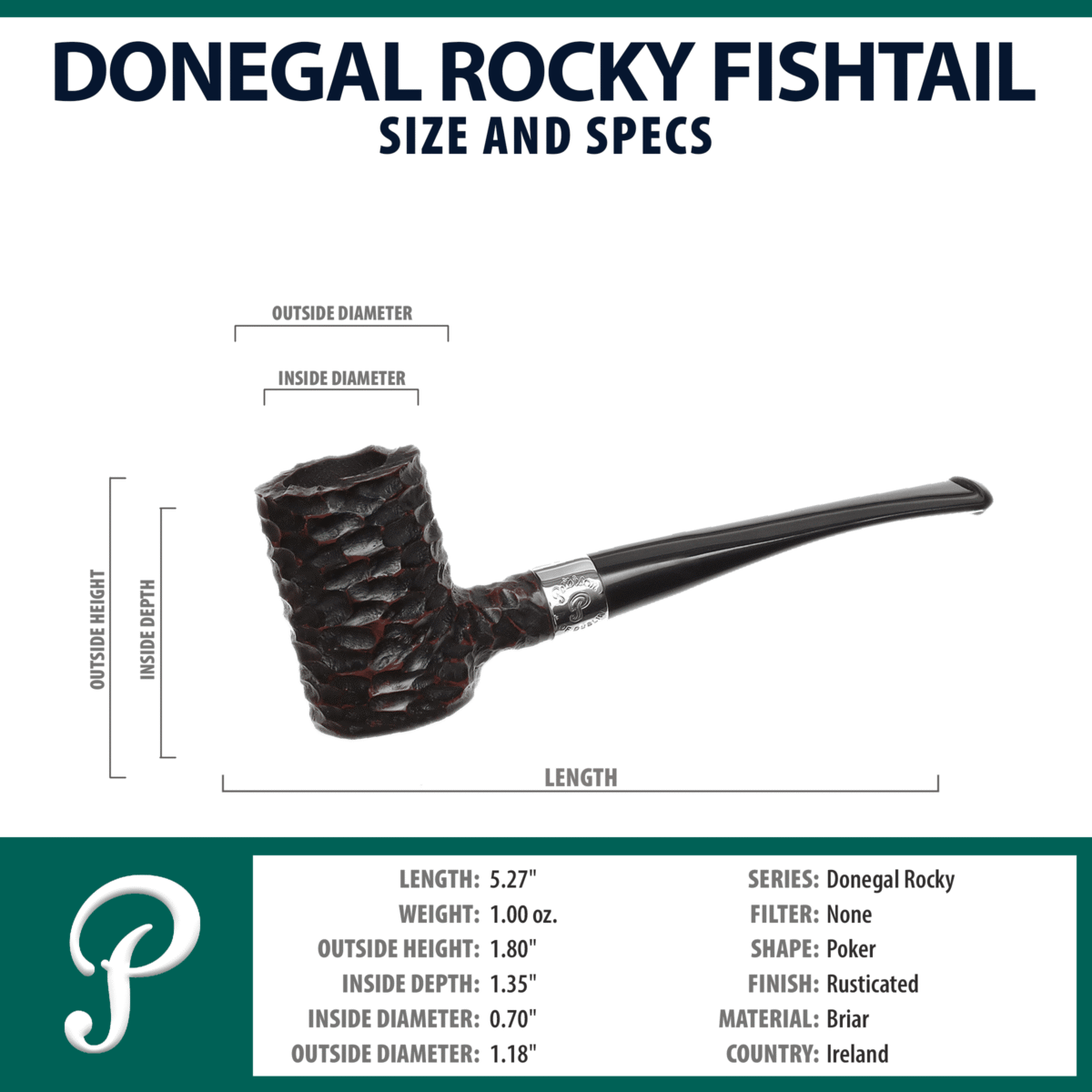 Peterson Donegal Rocky - Handmade Irish Pipe, Hand Crafted Wood Pipe, Polished Rustic Briar With Textured Finish, Collectible Briar Pipe Made in Ireland, Rusticated (701)