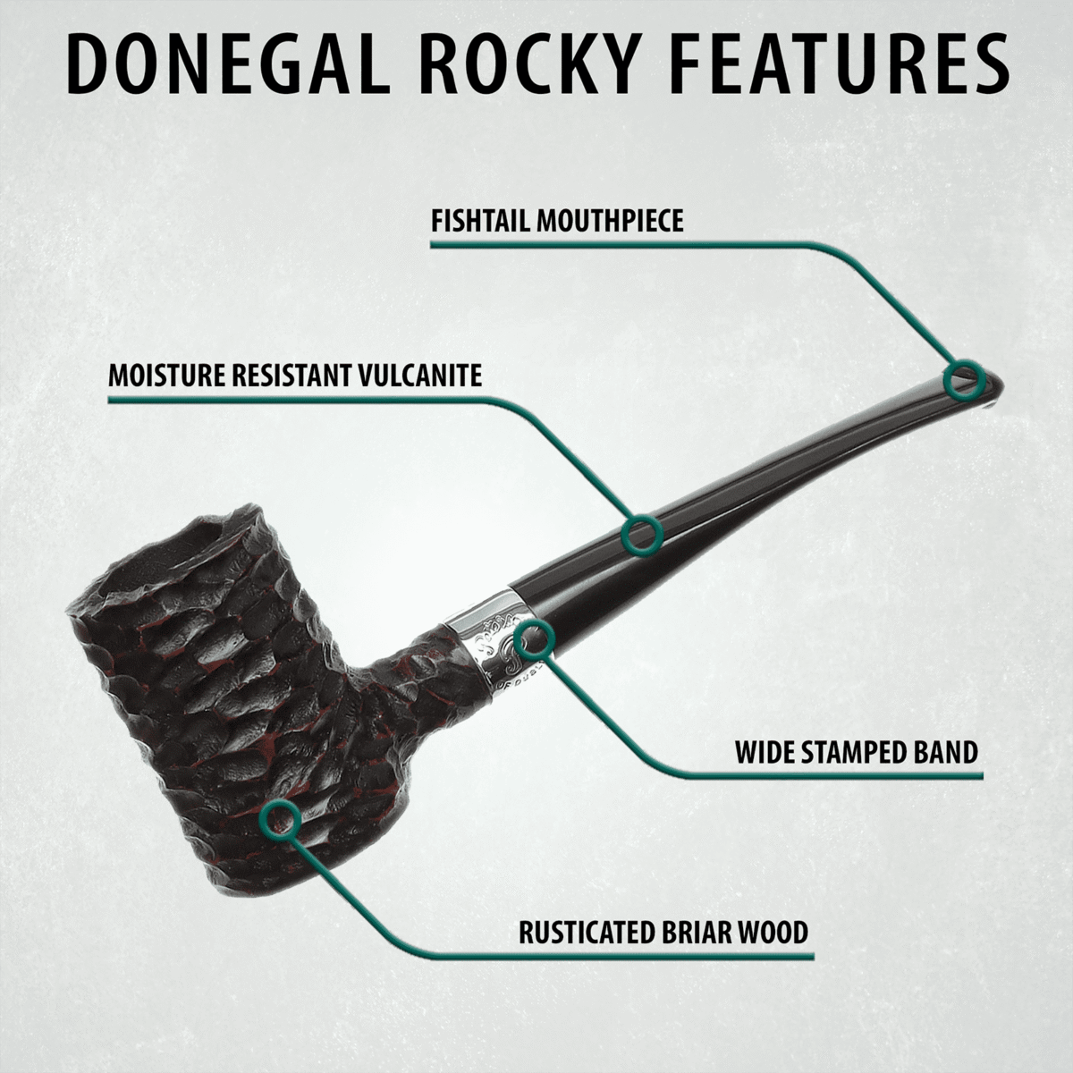 Peterson Donegal Rocky - Handmade Irish Pipe, Hand Crafted Wood Pipe, Polished Rustic Briar With Textured Finish, Collectible Briar Pipe Made in Ireland, Rusticated (701)