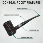 Peterson Donegal Rocky - Handmade Irish Pipe, Hand Crafted Wood Pipe, Polished Rustic Briar With Textured Finish, Collectible Briar Pipe Made in Ireland, Rusticated (701)